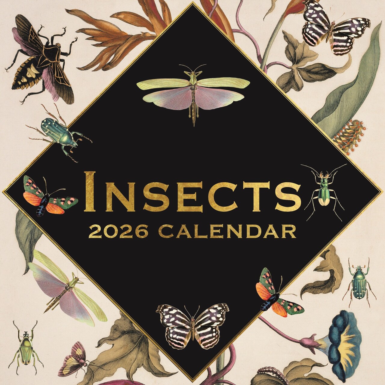 The Gifted Stationary 2026 Square Wall Calendar, Insects, 16-Month Arts & Antiques Theme Hanging Calendar with 180 Reminder Stickers, Month Planner for Home, or Creative Spaces, 12x12 In